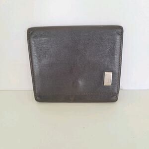 Dunhill Designer Coin Mini Wallet Brown Foldin Leather Small Compact Snap Pouch